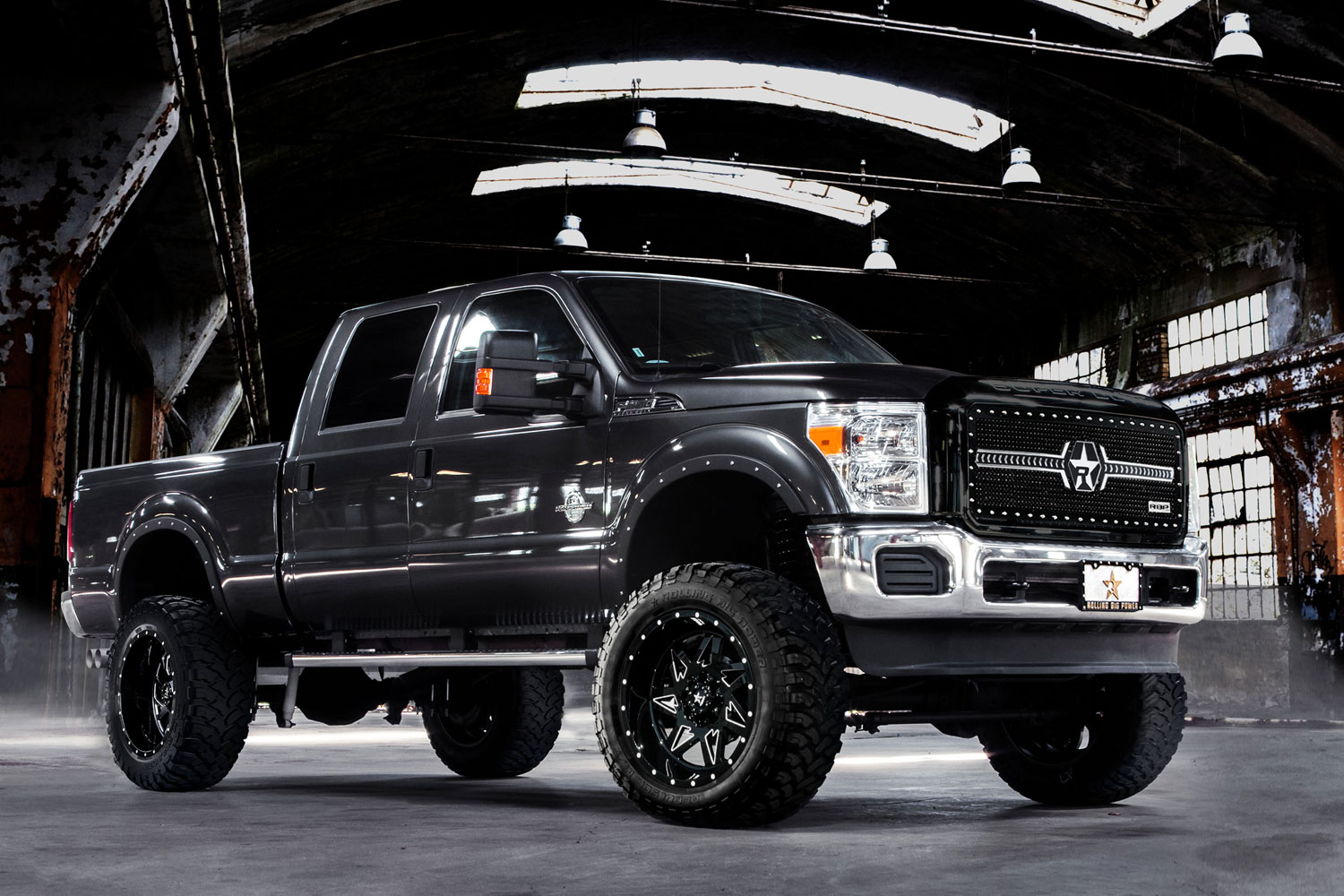 An image of a gray Ford F350 on RBP Repulsor M/T tires