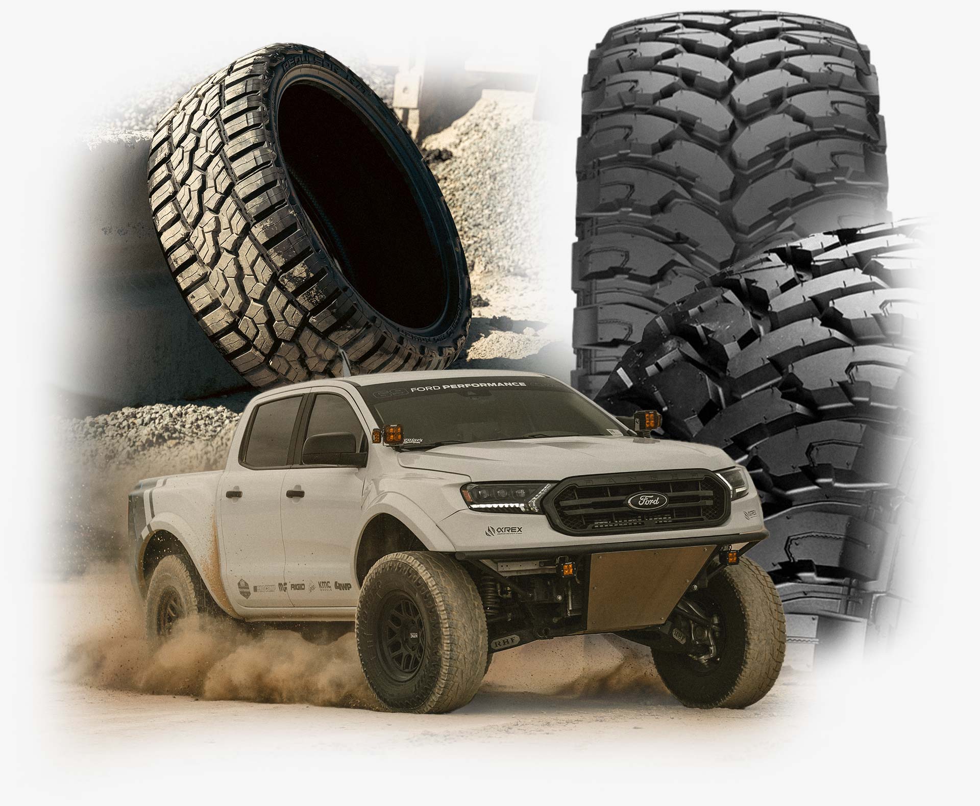A graphic design image of RBP tires and a Ford Ranger